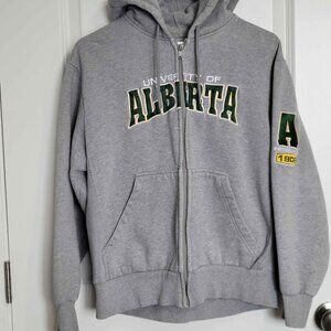 UNIVERSITY OF ALBERTA gray zip up hoodie, unisex